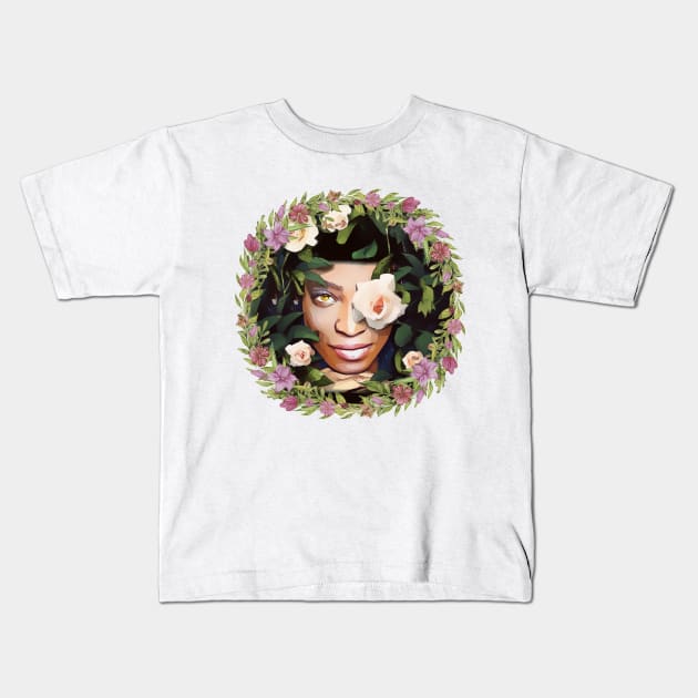 Floral Black Queen Kids T-Shirt by bubble_designer